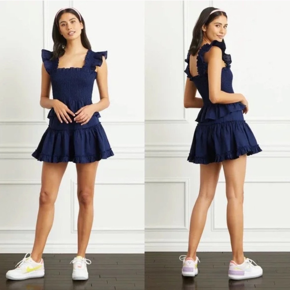 Hill House Navy Linen Tiered Paz Mini Skirt